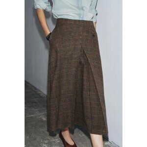 ZARA ZW COLLECTION CHECK SKIRT WITH WOOL AND PLEATS